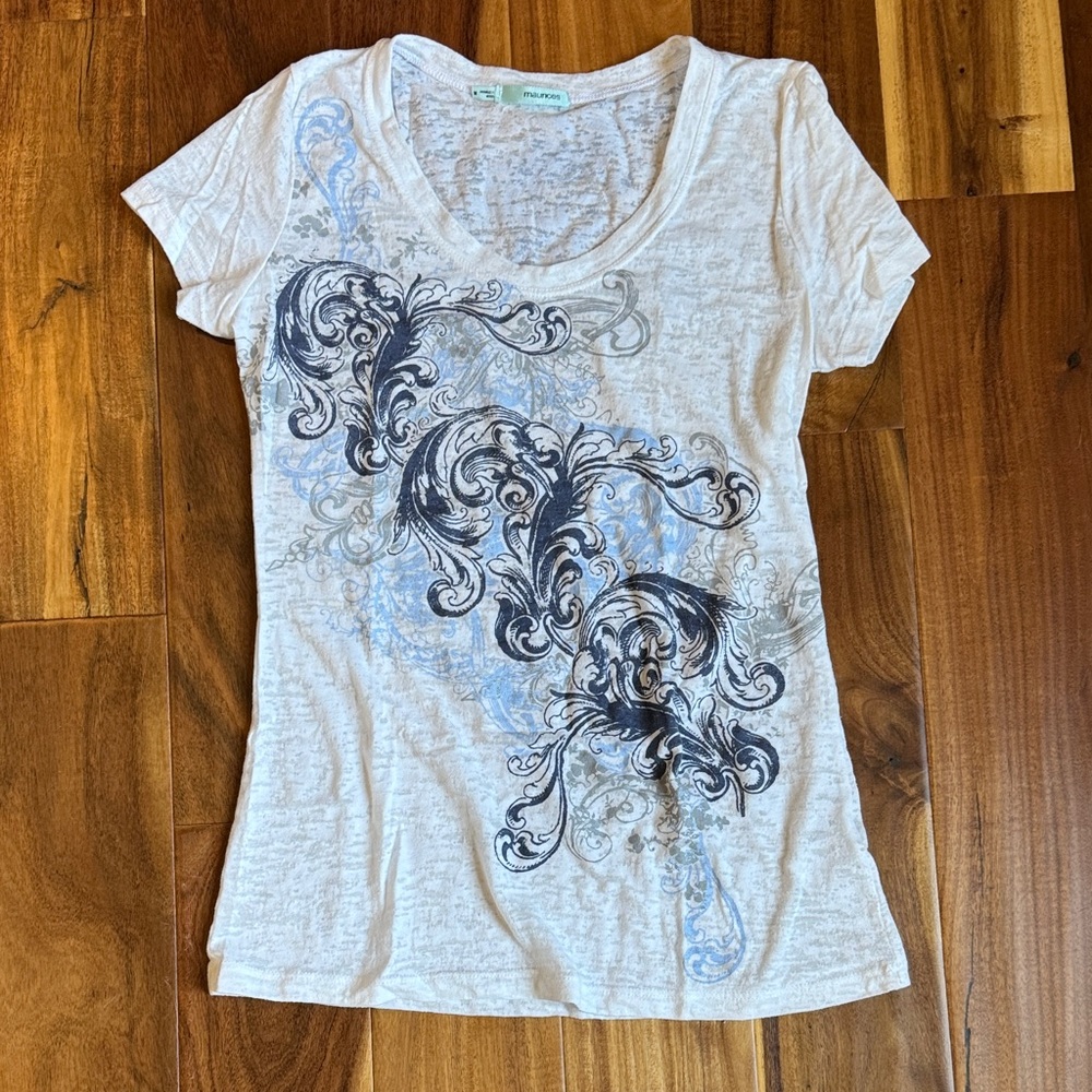 Maurices White and Blue Swirl Tee